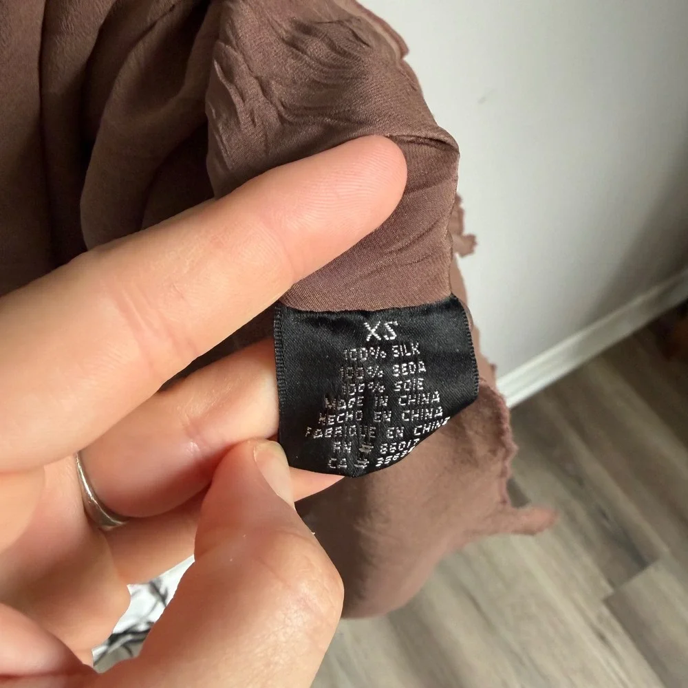 Vintage Y2K Bebe Silk Halter Handkerchief Hem Dress Brown XS Asymmetrical - Picture 7 of 15